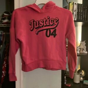 Justice brand pink pull over hoodie